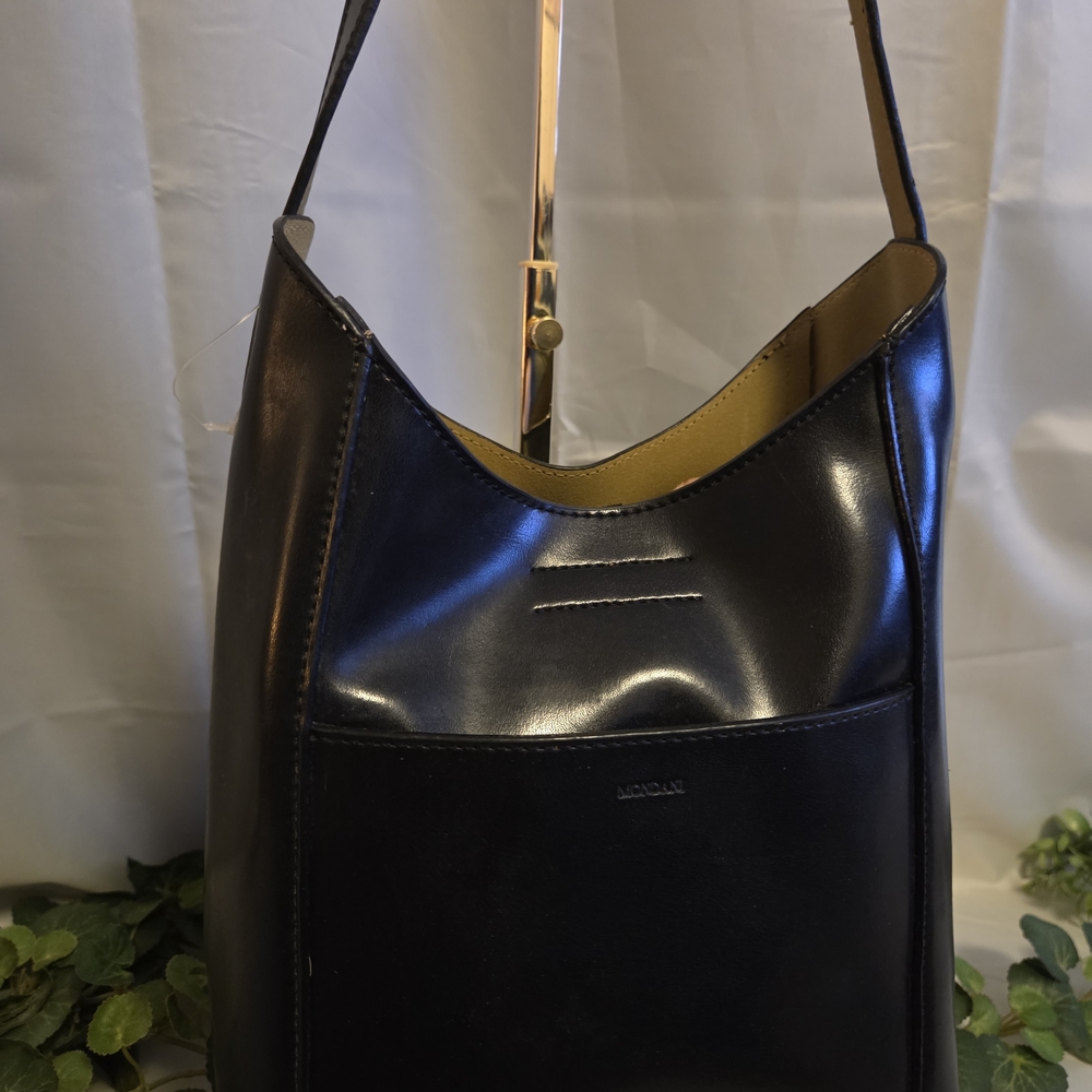 LOW START Mondani Black Bucket Shoulder Bag Minimalist Vegan Leather Handbag